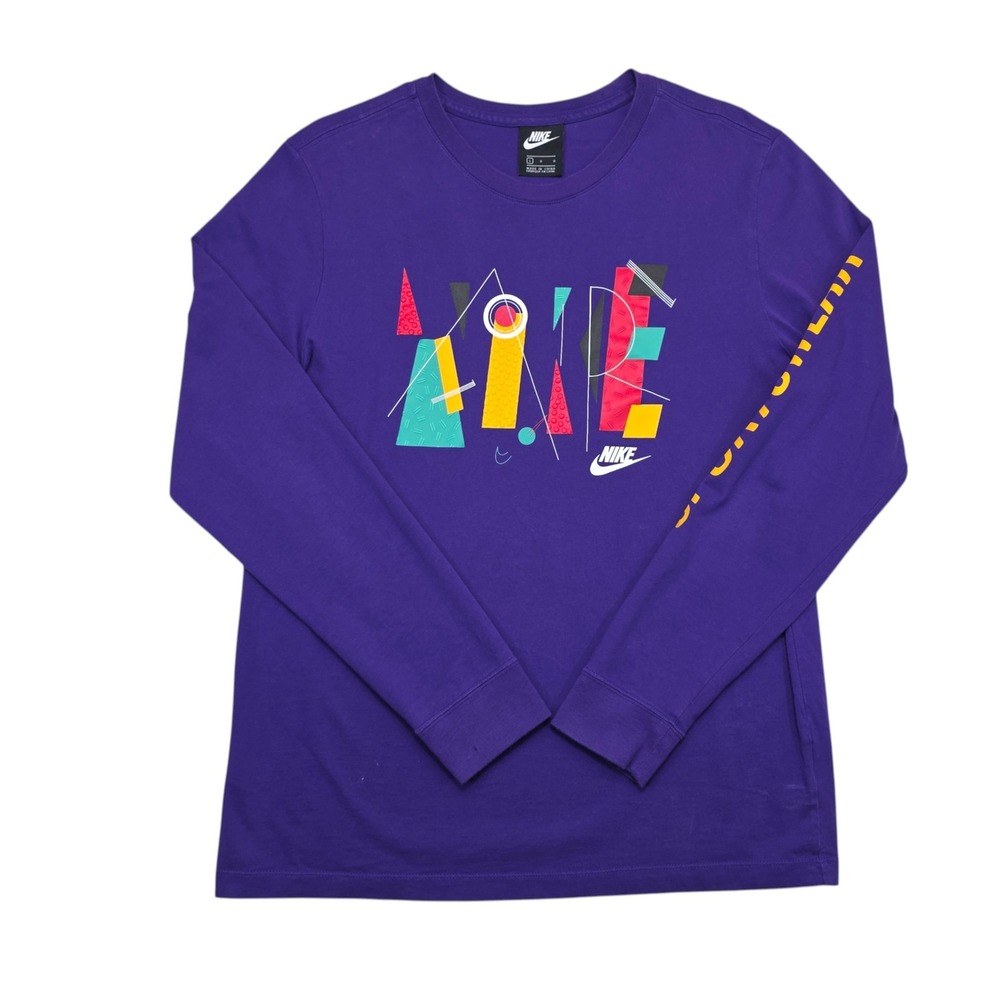 Nike Sportswear Mens Purple Long Sleeve Graphic Tee Shirt Large Abstract Logo